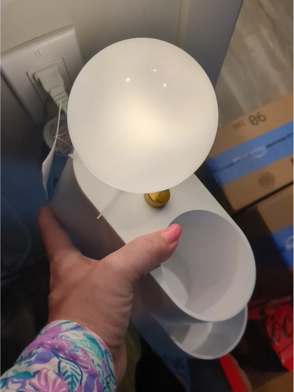 Room Essentials Globe Light Touch White Organizer Novelty Table Lamp NEW